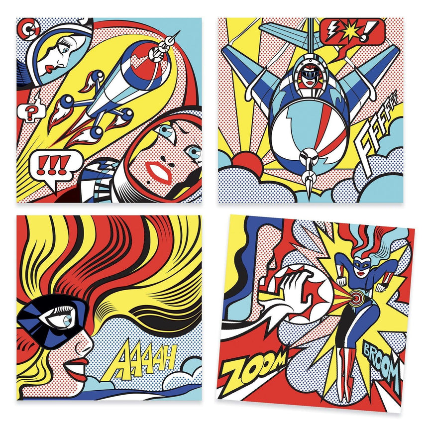 Djeco: zestaw artystyczny inspiracje Super Heroes Inspired by Roy Lichtenstein - Noski Noski