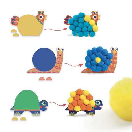 Djeco: zestaw artystyczny z pomponami Fluffy Animals - Noski Noski