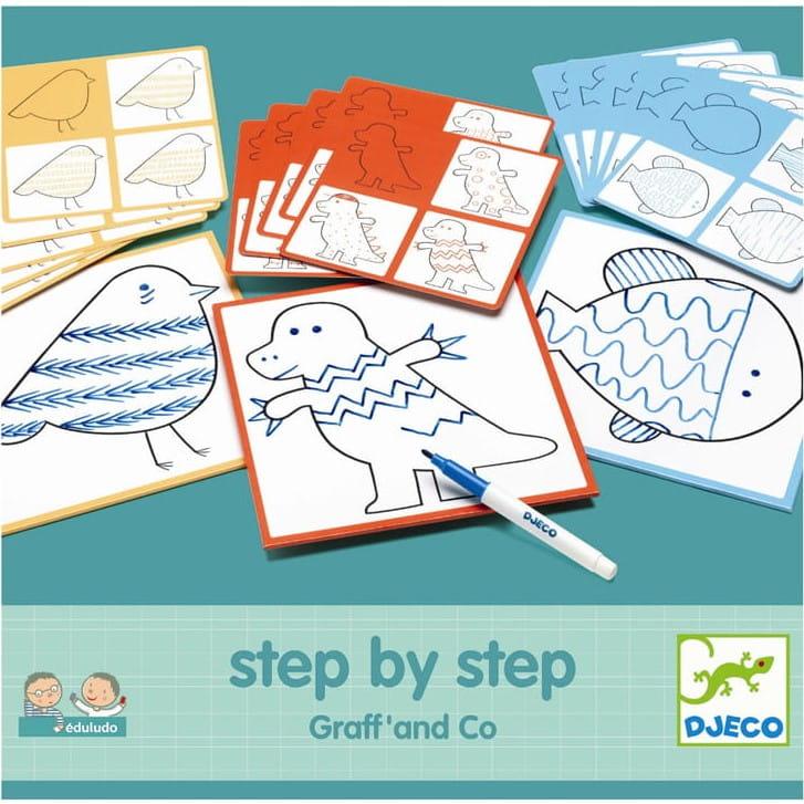 Djeco: zestaw do nauki rysowania Step by Step Graff' and Co - Noski Noski
