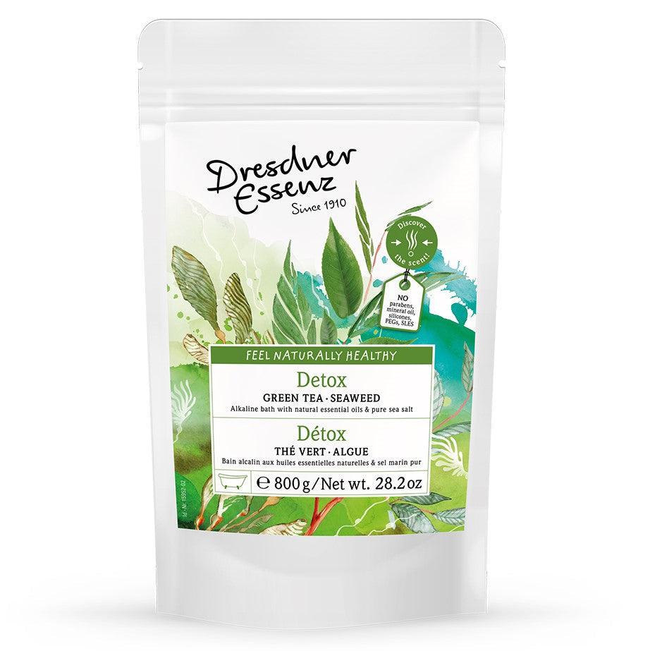 Sól do kąpieli Dresdner Essenz Detox 800 g, sól morska, zielona herbata, relaks i odprężenie, naturalne składniki.