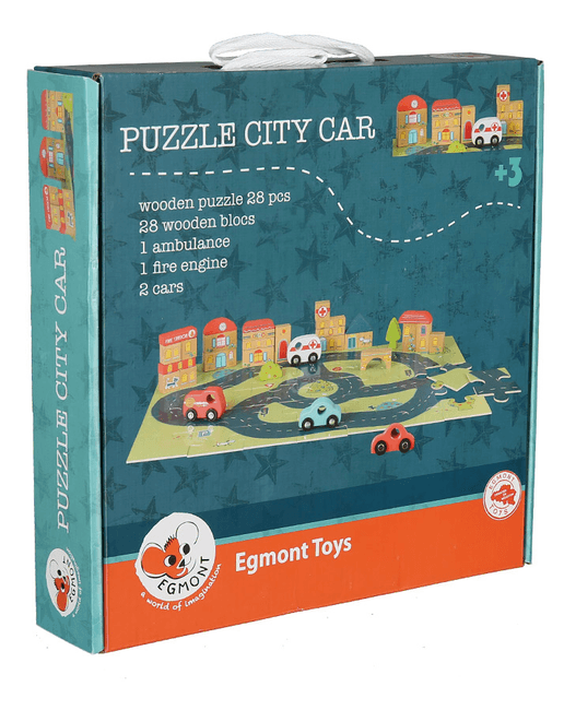 Egmont: drewniane miasto z autkami Puzzle City Car - Noski Noski