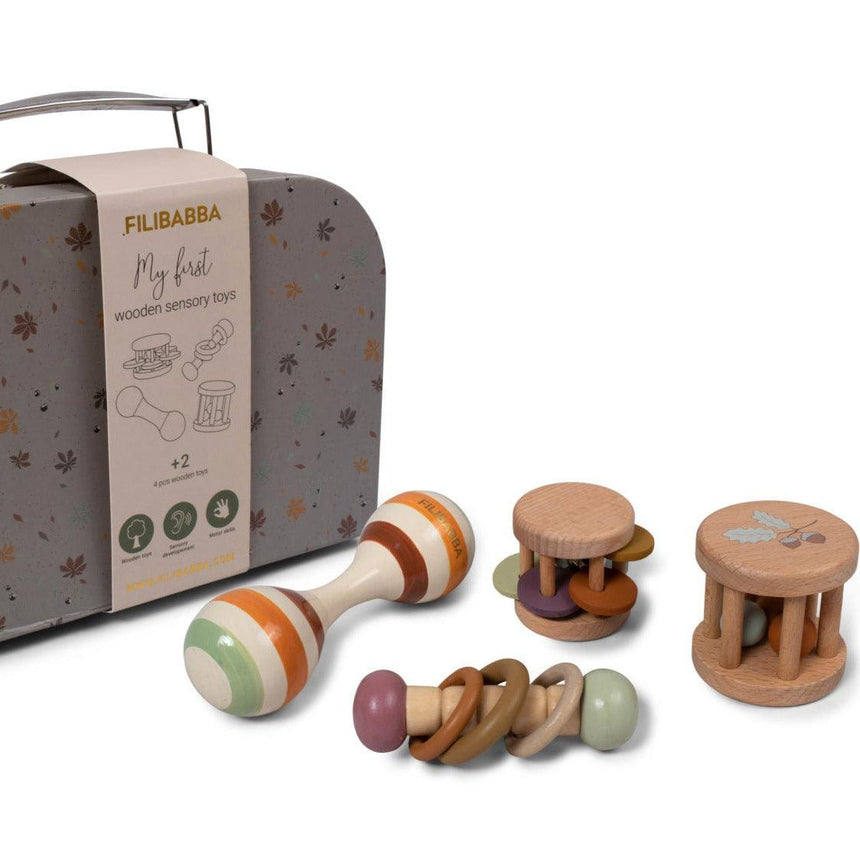 Filibabba: zabawki sensoryczne w walizce My First Wooden Sensory Toys - Noski Noski