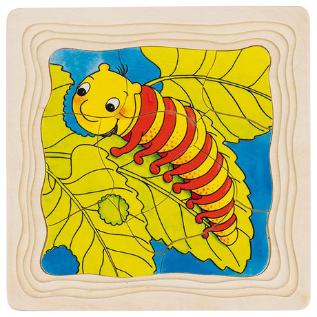 Puzzle drewniane Goki Etapy rozwoju motyla - 44 elementy, edukacyjne puzzle dla dzieci, odkrywaj przemianę gąsienicy w motyla.