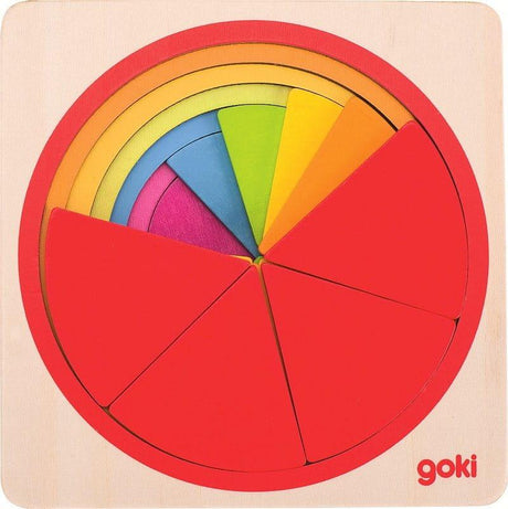 Edukacyjna drewniana układanka Goki z 22 elementami, idealna dla dzieci do nauki ułamków i rozwijania zdolności matematycznych.