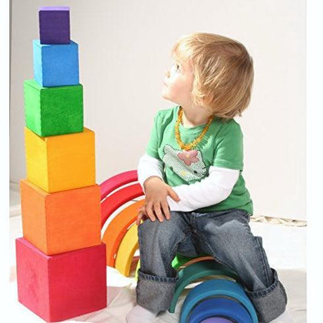Pudełka Drewniane Grimm's Tęczowe - Zestaw 6 pudełek do kreatywnej zabawy dla dzieci; trwałe, piękne i edukacyjne.