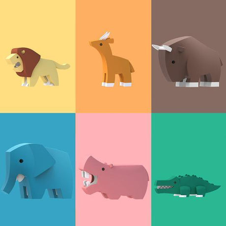 Magnetyczne Puzzle 3D Halftoys Half Safari z książeczką - trójwymiarowe układanki i figurki zwierząt.