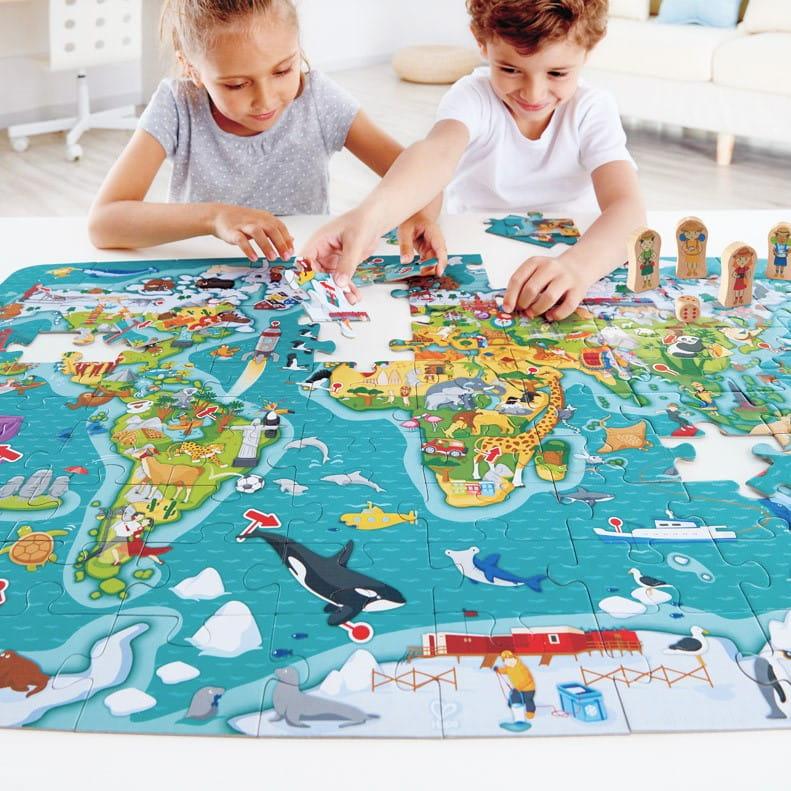 Hape: dookoła świata 2w1 World Tour Puzzle and Game - Noski Noski