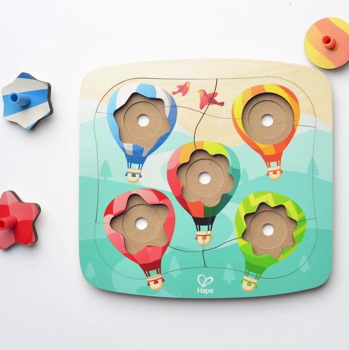Hape: drewniane puzzle bączki Spinning Balloons Puzzle - Noski Noski