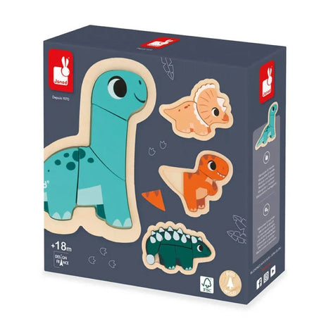 Janod: drewniane puzzle progresywne Dinozaury - Noski Noski