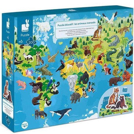 Janod: puzzle edukacyjne z figurkami Zagrożone Zwierzęta 200 el. - Noski Noski