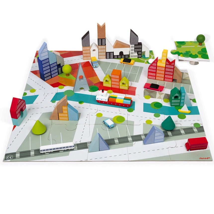 Janod: puzzle i klocki miasto Kubix 60 el. - Noski Noski
