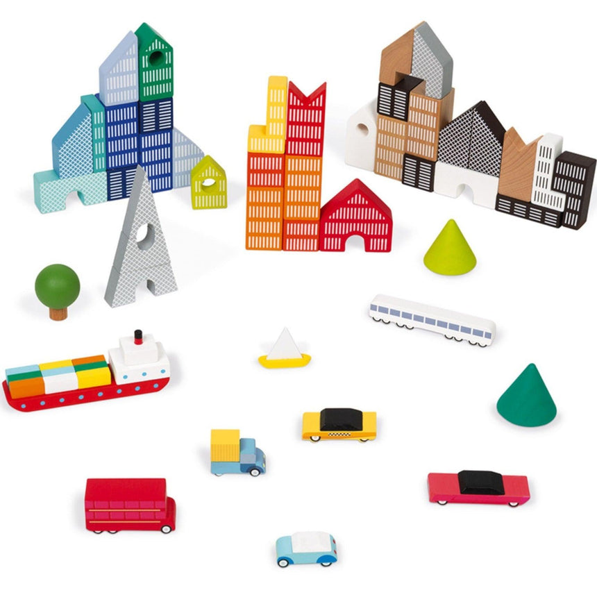 Janod: puzzle i klocki miasto Kubix 60 el. - Noski Noski