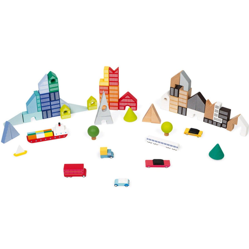 Janod: puzzle i klocki miasto Kubix 60 el. - Noski Noski