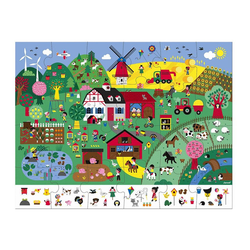 Janod: puzzle obserwacyjne w walizce Farma 24 el. - Noski Noski