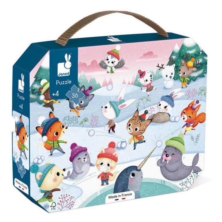 Janod: puzzle w walizce Zabawa na śniegu 36 el. - Noski Noski