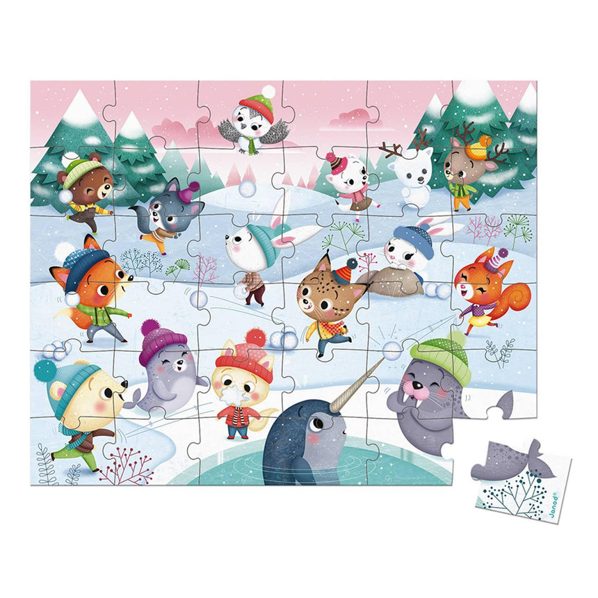 Janod: puzzle w walizce Zabawa na śniegu 36 el. - Noski Noski
