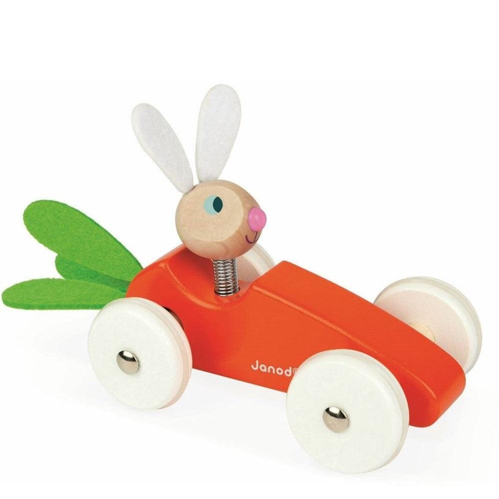 Janod: samochód wyścigówka marchewka z królikiem Carrot Car - Noski Noski
