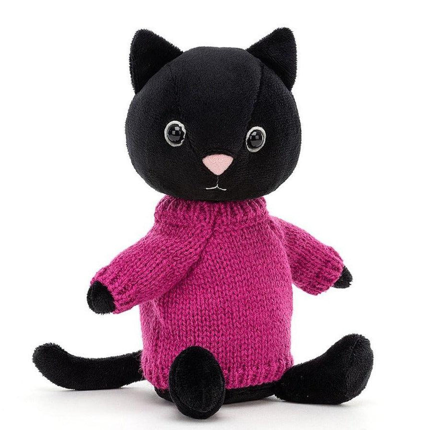 Jellycat: przytulanka czarny kot w sweterku Knitten Kitten Fuschia - Noski Noski