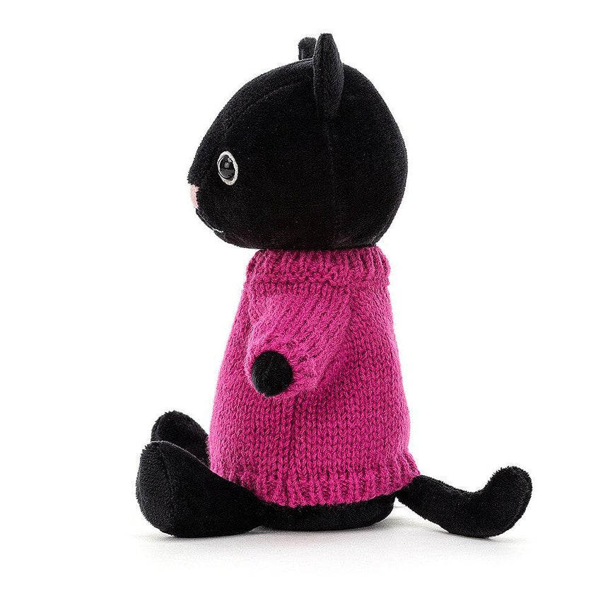 Jellycat: przytulanka czarny kot w sweterku Knitten Kitten Fuschia - Noski Noski
