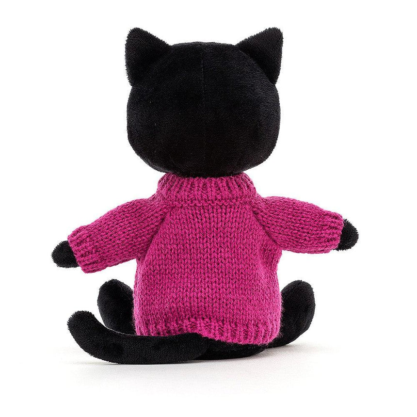 Jellycat: przytulanka czarny kot w sweterku Knitten Kitten Fuschia - Noski Noski