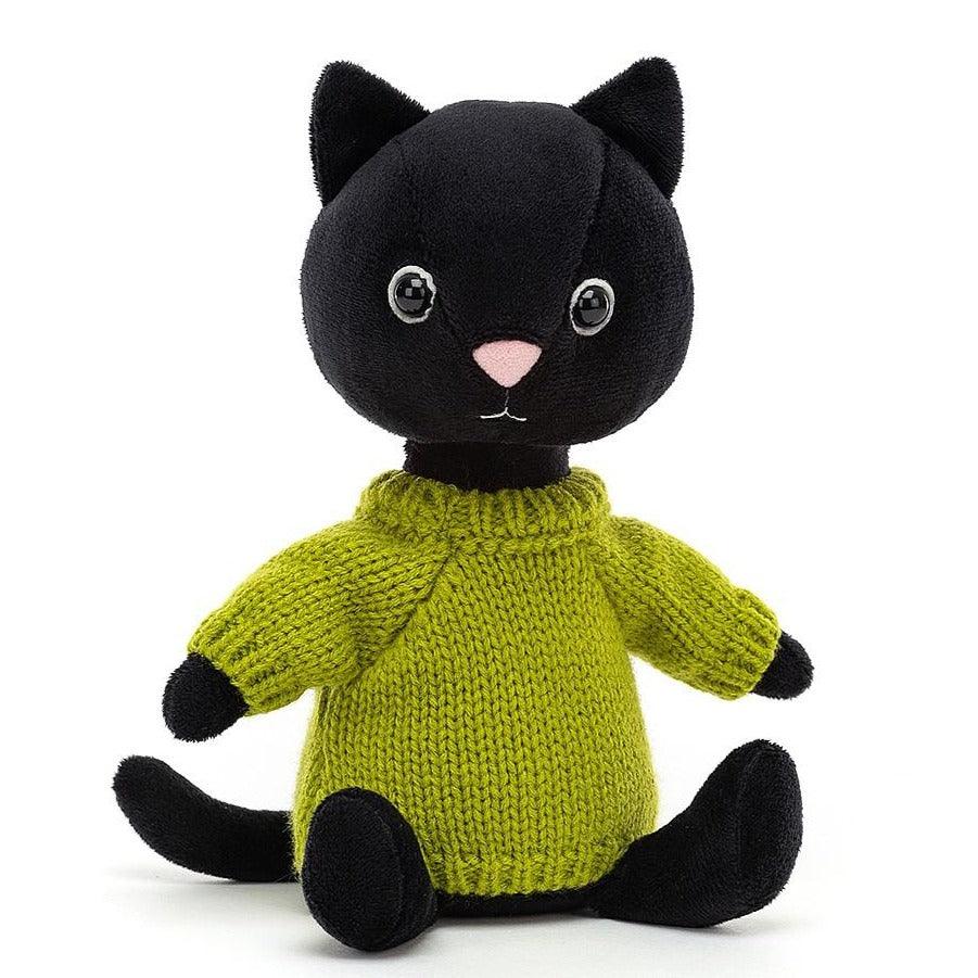 Jellycat: przytulanka czarny kot w sweterku Knitten Kitten Lime - Noski Noski