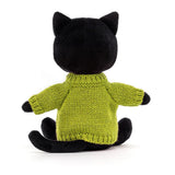 Jellycat: przytulanka czarny kot w sweterku Knitten Kitten Lime - Noski Noski