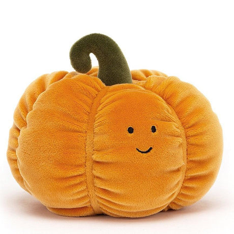 Pluszowa maskotka dynia Jellycat Vivacious Pumpkin 14 cm, idealna do małych rączek, z różnorodnymi fakturami.