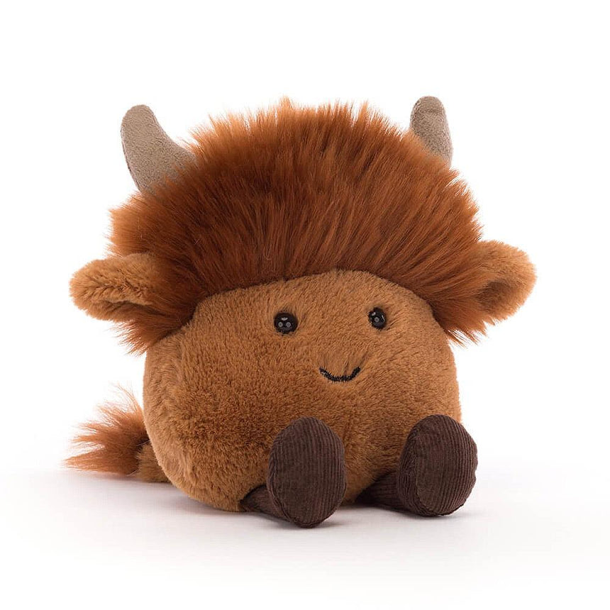 Maskotka krowa Jellycat Amuseabean Highland 10 cm, uroczy pluszak z miękkim futerkiem, doskonały do przytulania.