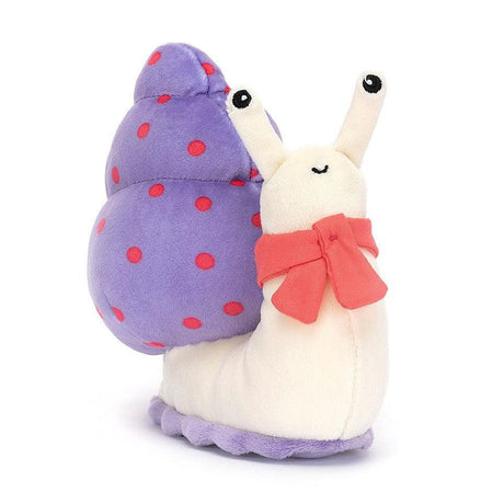 Maskotka ślimak Jellycat Escarfgot fioletowy 15 cm, pluszowy ślimak, przytulanka dla dzieci, kolorowy i miękki towarzysz.