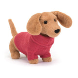 Jellycat: przytulanka jamnik w sweterku Sweater Sausage Dog Pink 14 cm - Noski Noski