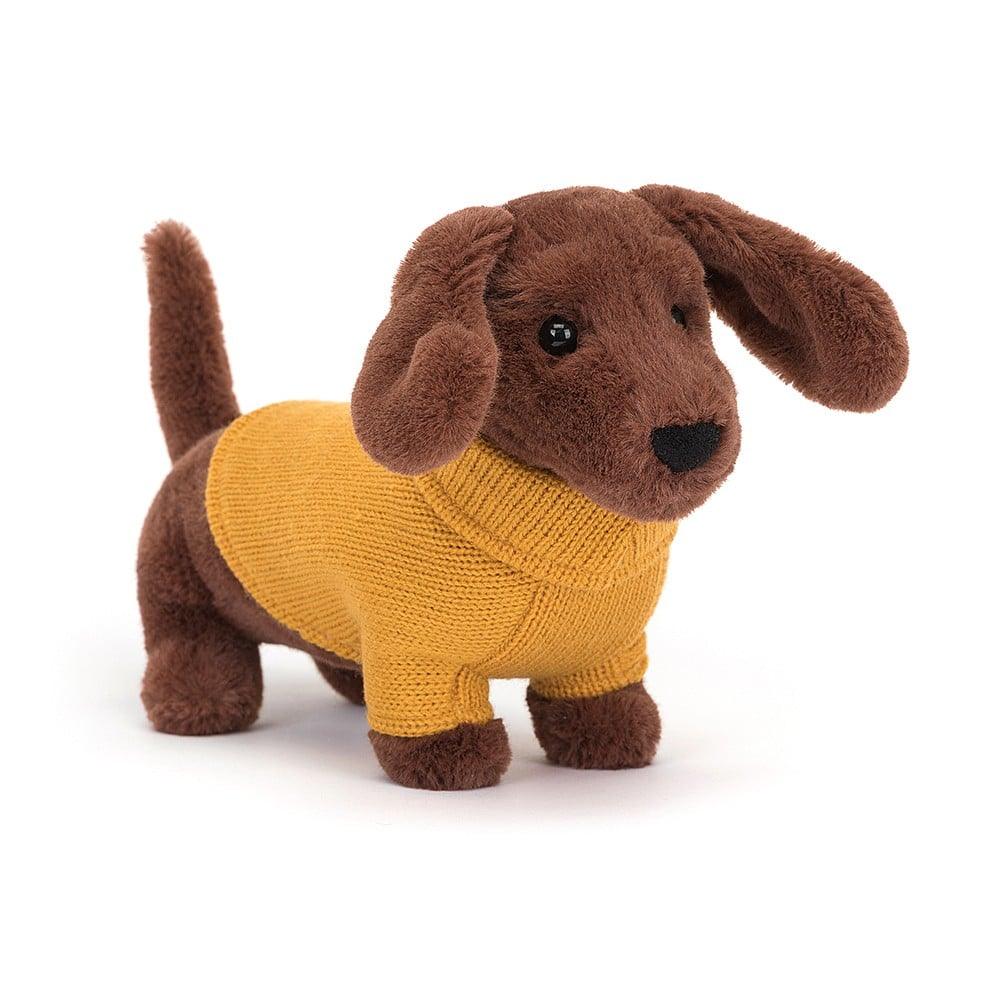 Jellycat: przytulanka jamnik w sweterku Sweater Sausage Dog Yellow 14 cm - Noski Noski