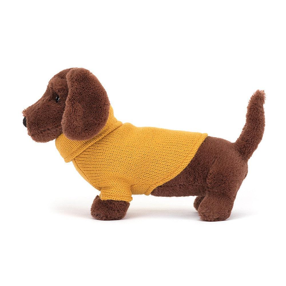 Jellycat: przytulanka jamnik w sweterku Sweater Sausage Dog Yellow 14 cm - Noski Noski