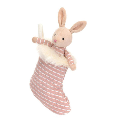 Maskotka króliczek Jellycat Shimmer Stocking Bunny – miękki pluszowy króliczek w świątecznej skarpetce, idealny do przytulania.