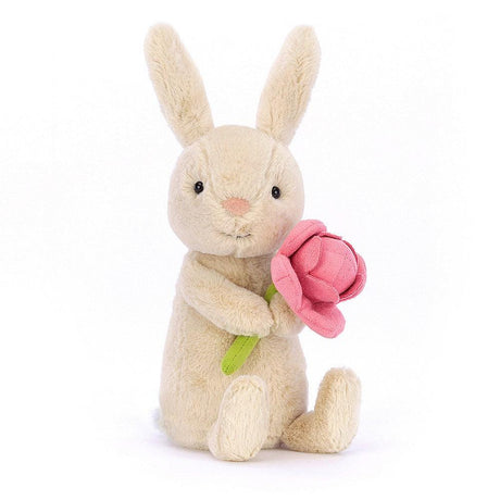Królik Jellycat Bonnie Bunny Peony 15 cm, miła przytulanka z kwiatkiem peoni, idealny towarzysz zabaw dla dzieci.