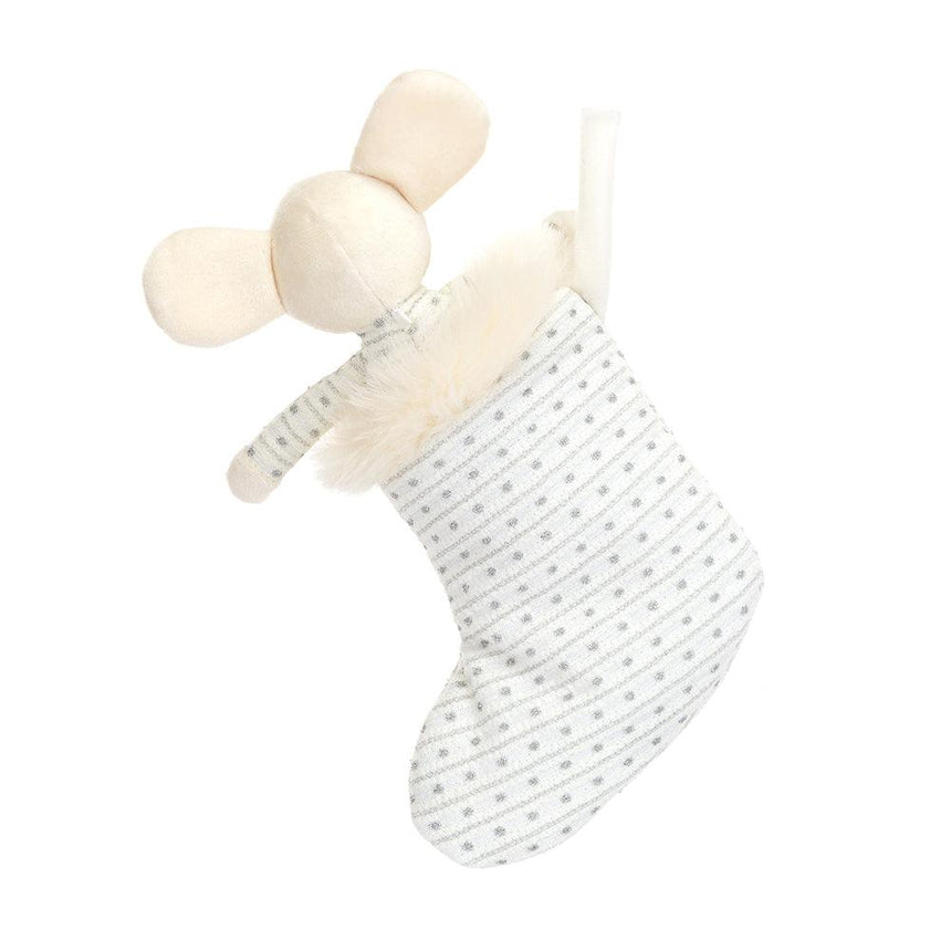 Jellycat: przytulanka myszka w białej skarpecie Shimmer Stocking Mouse 20 cm - Noski Noski