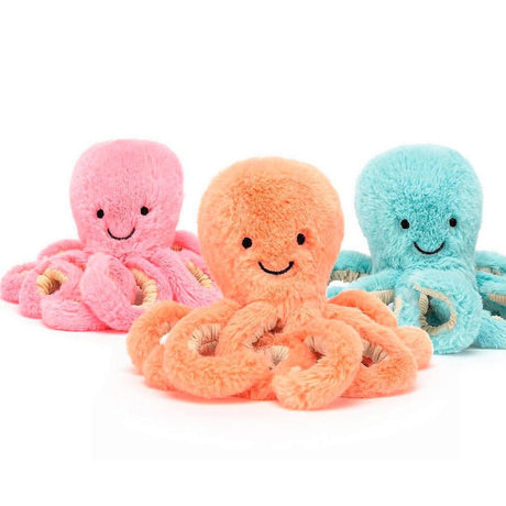 Maskotka Jellycat Tiny Octopus, mięciutki pluszak o zróżnicowanej fakturze macki, idealna przytulanka dla dziecka.