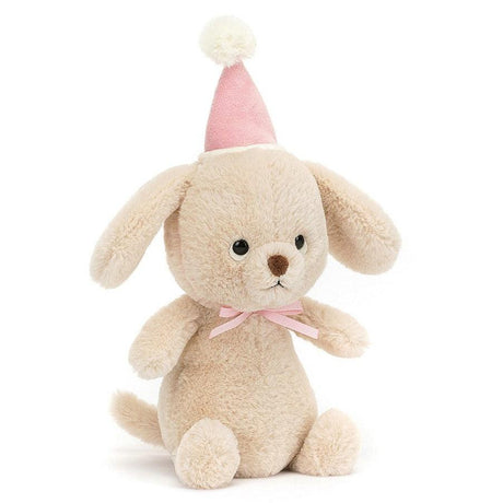 Uroczy pluszowy piesek Jellycat Jollipop Puppy, 20 cm, najlepszy przyjaciel dziecka z urodzinową czapeczką.