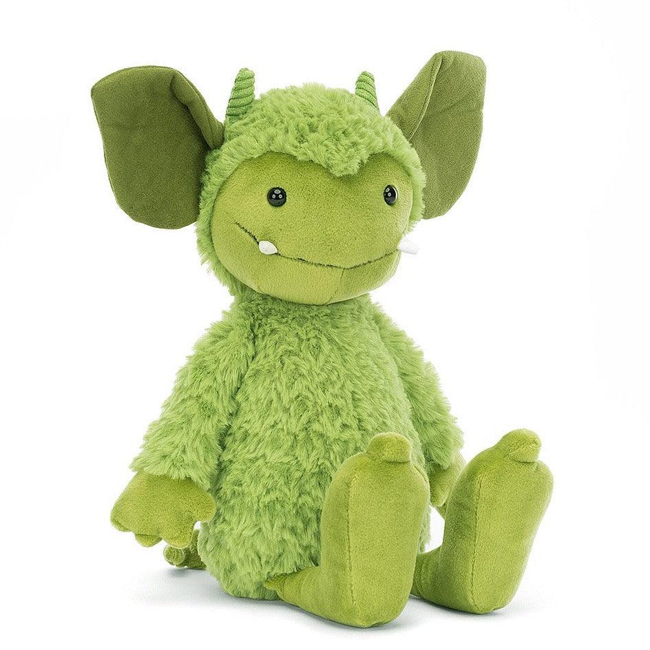 Zielony pluszowy Gremlin Jellycat Grizzo Potworek 27 cm, miękka maskotka idealna dla dzieci do przytulania i zabawy.