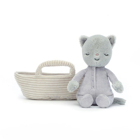 Jellycat: przytulanka śpiący kotek w koszyku Rock-A-Bye Kitten 19 cm - Noski Noski
