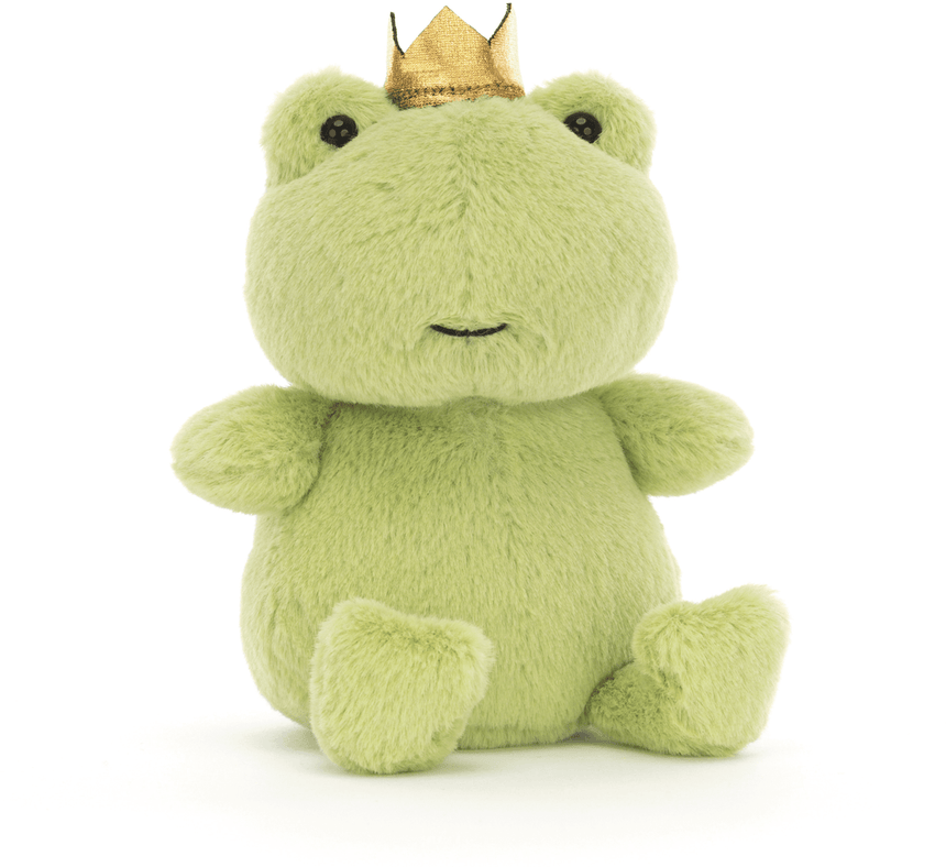 Pluszak żaba Jellycat Crowning Croaker 12 cm, zielona żabka w koronie, urocza i miękka przytulanka dla dzieci.
