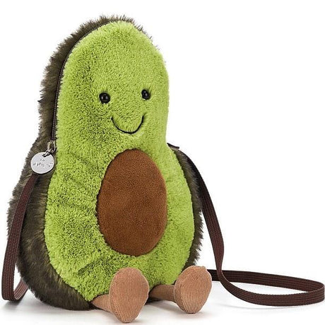 Miękka torebka Jellycat Amuseable Avocado dla dziewczynki 2 latka, w kształcie uśmiechniętego awokado.