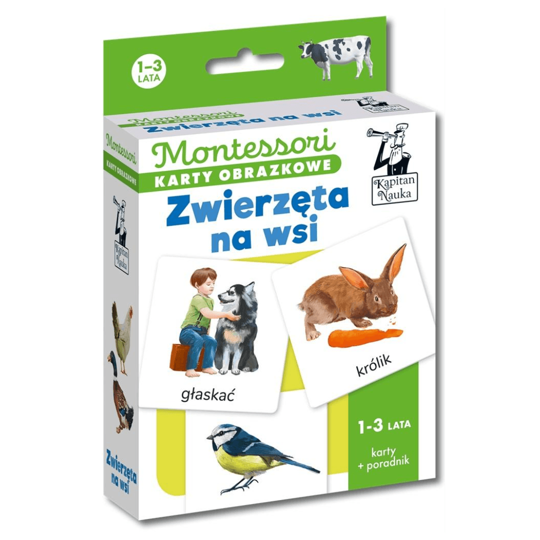Kapitan Nauka: Montessori. Karty obrazkowe Zwierzęta 1-3 lata - Noski Noski