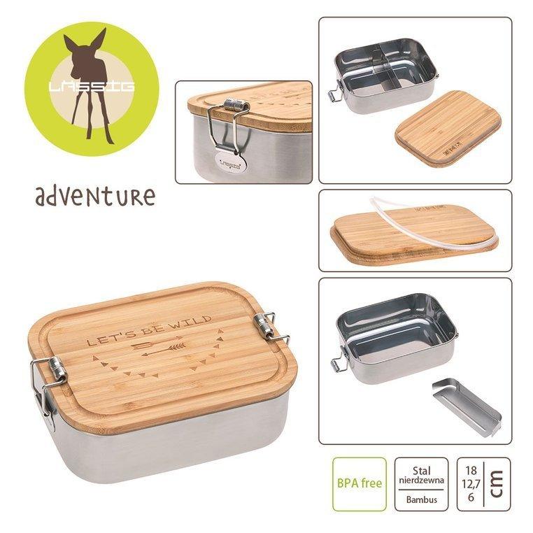 Lassig: lunchbox ze stali nierdzewnej z bambusową pokrywką Adventure - Noski Noski