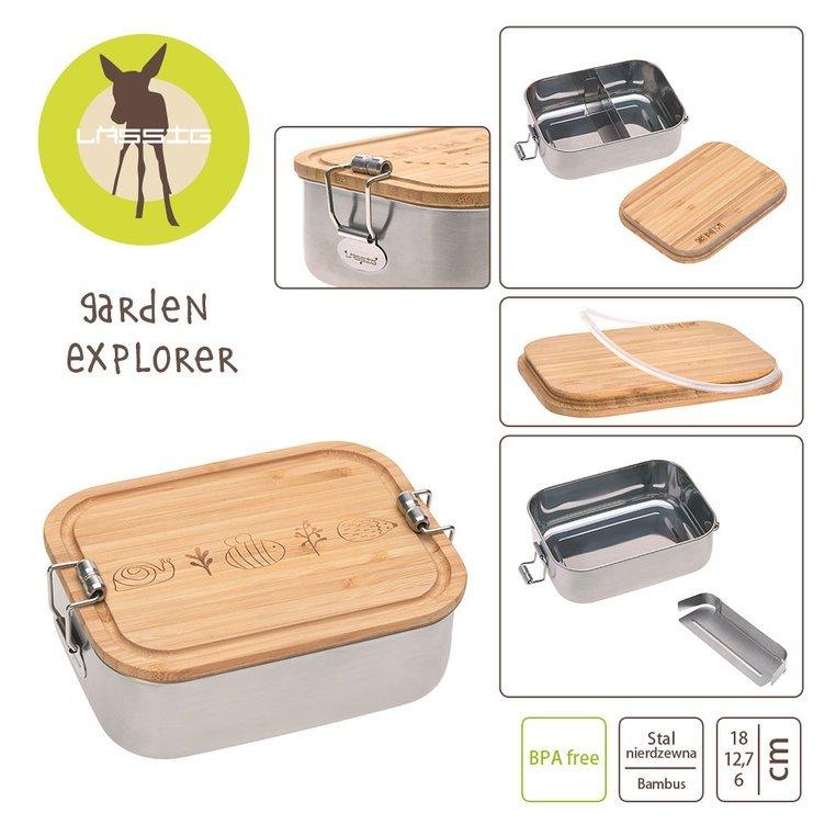 Lassig: lunchbox ze stali nierdzewnej z bambusową pokrywką Garden Explorer - Noski Noski