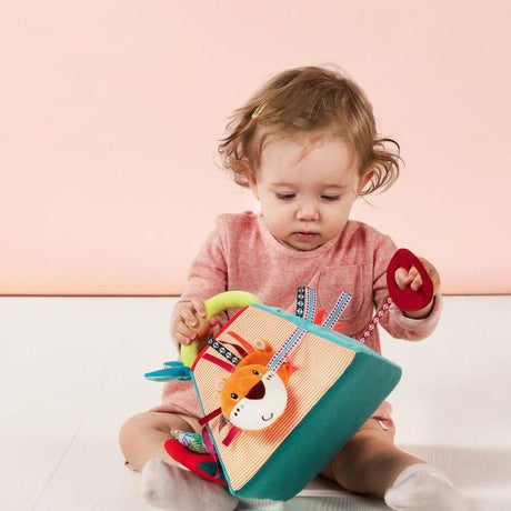 Zabawka sensoryczna Lilliputiens Nosorożec Marius, piramida aktywnościowa dla niemowlaka, zabawka edukacyjna.