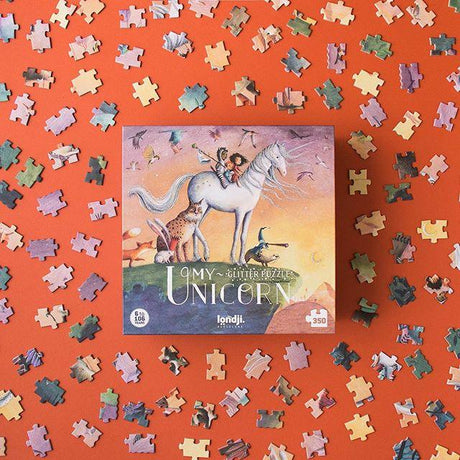 Brokatowe puzzle z jednorożcem, 350 elementów, magiczna ilustracja Sonji Wimmer. Puzzle dla dzieci Londji My Unicorn.