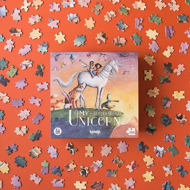 Brokatowe puzzle z jednorożcem, 350 elementów, magiczna ilustracja Sonji Wimmer. Puzzle dla dzieci Londji My Unicorn.