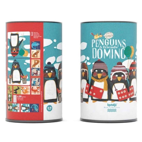 Gra Domino Londji Pingwinek i Przyjaciele z pięknymi ilustracjami, idealna dla dzieci kochających gry planszowe.