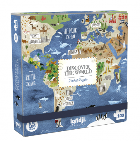 Londji: mini puzzle mapa świata Discover The World 100 el. - Noski Noski