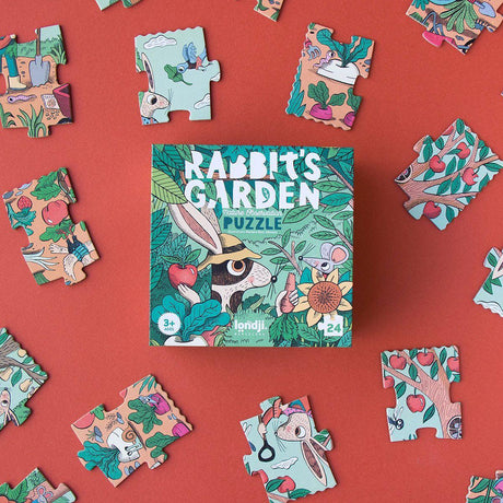 Puzzle Djeco Rabbit's Garden dla dzieci - kolorowe, edukacyjne memo z ilustracjami króliczków i warzyw.